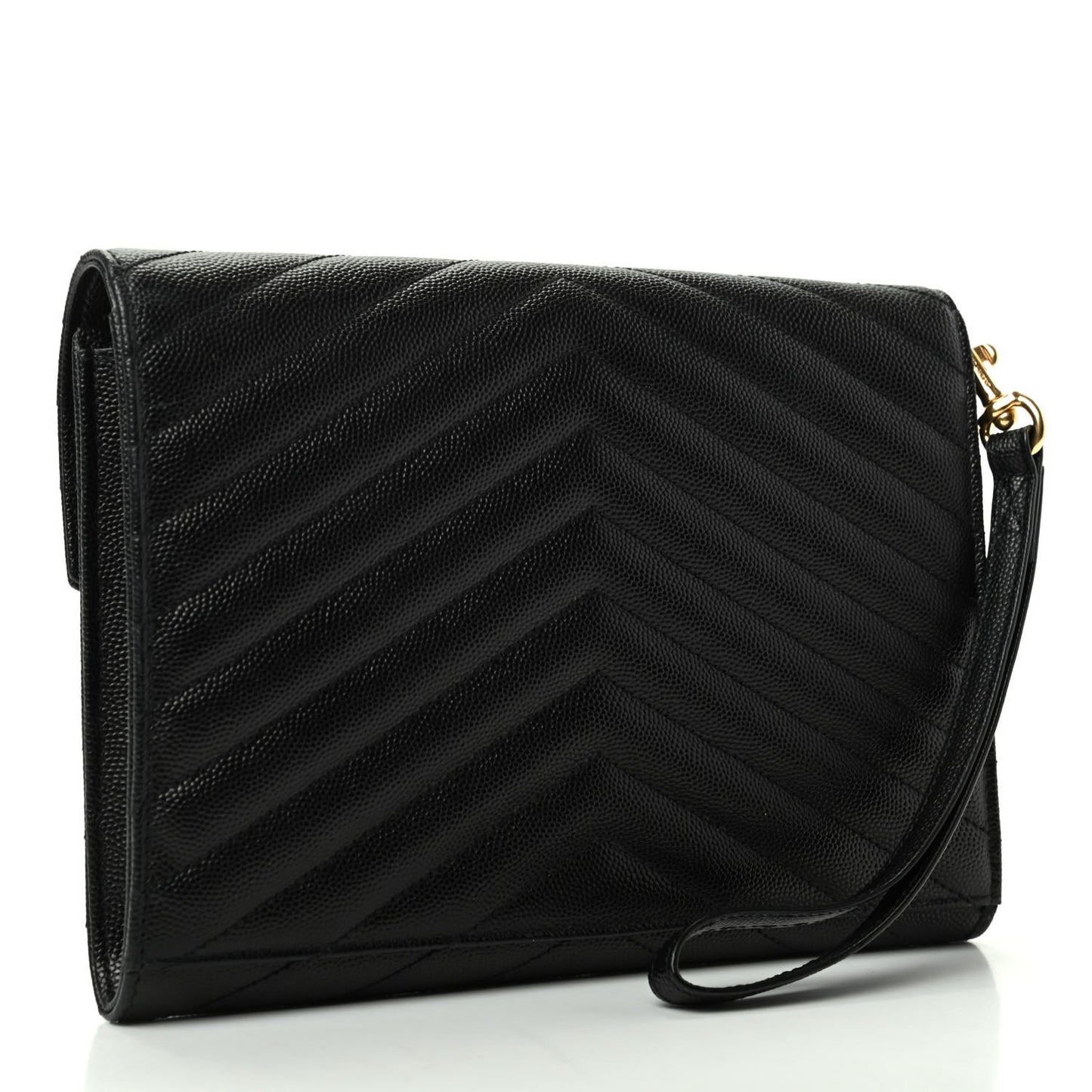 Grain De Poudre Matelasse Chevron Monogram Envelope Clutch Black