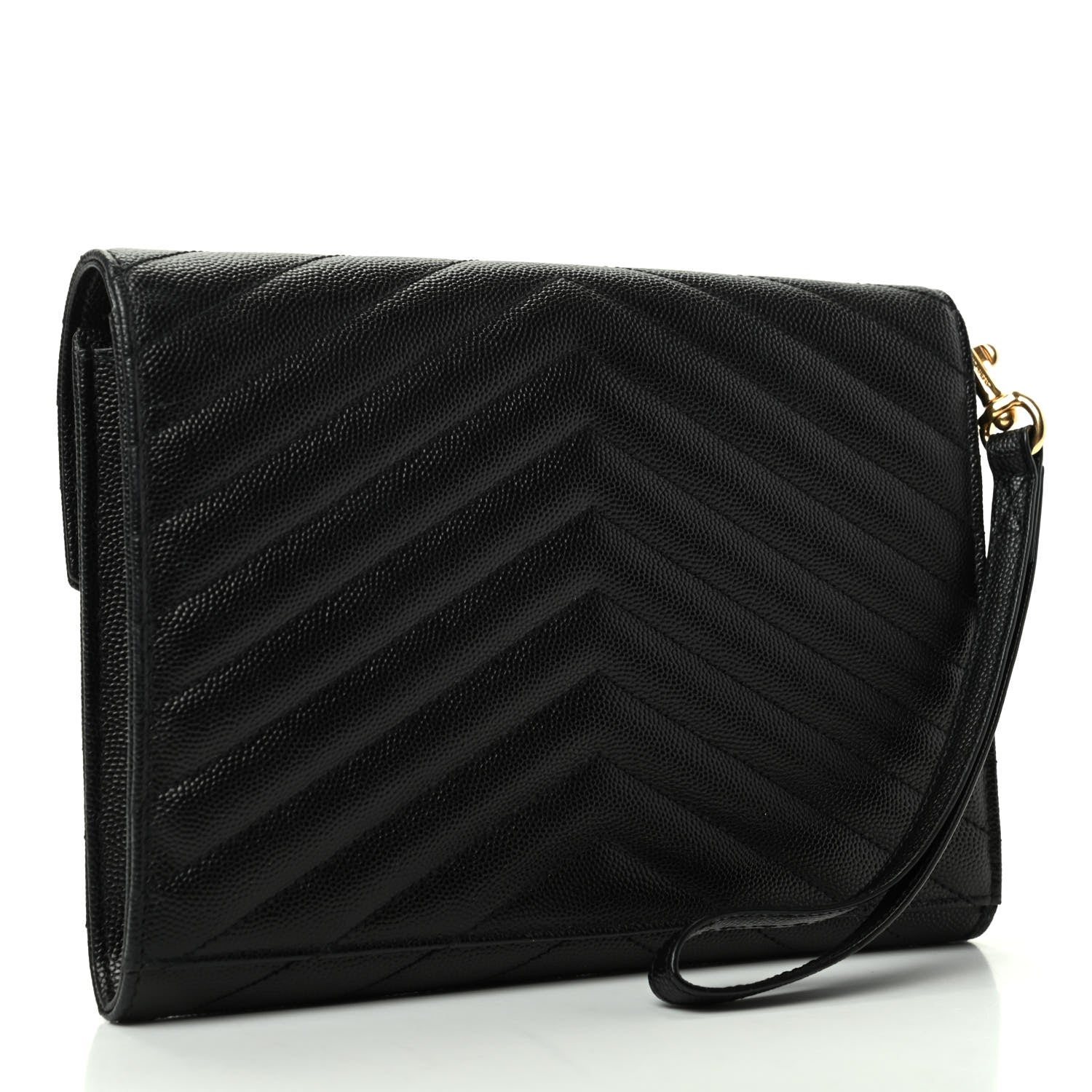 Saint Laurent Grain De Poudre Matelasse Chevron Monogram Envelope Clutch Black 3 of 6