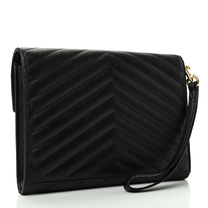 Saint Laurent Grain De Poudre Matelasse Chevron Monogram Envelope Clutch Black 3 of 6