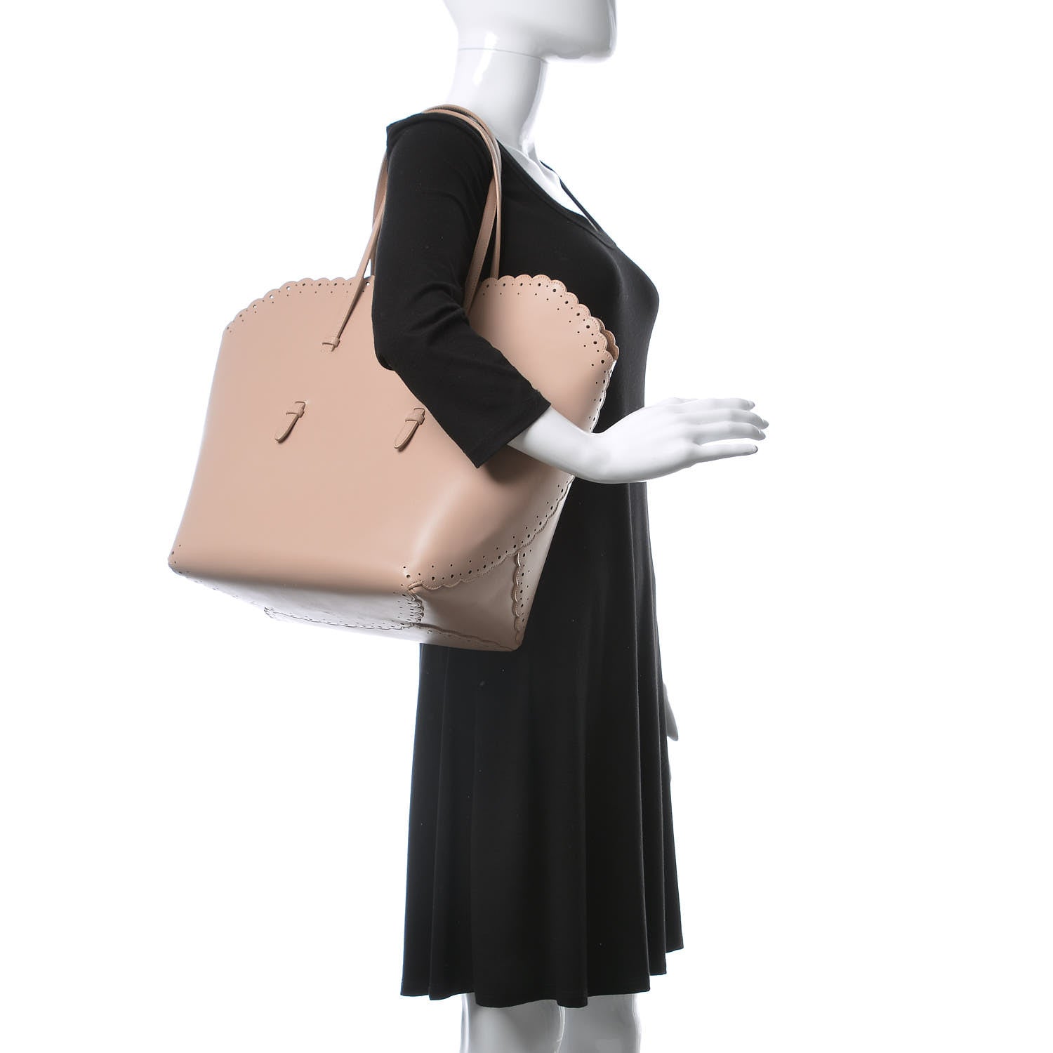 Alaia Calfskin Scalloped Trim Tote Blush 2 of 19