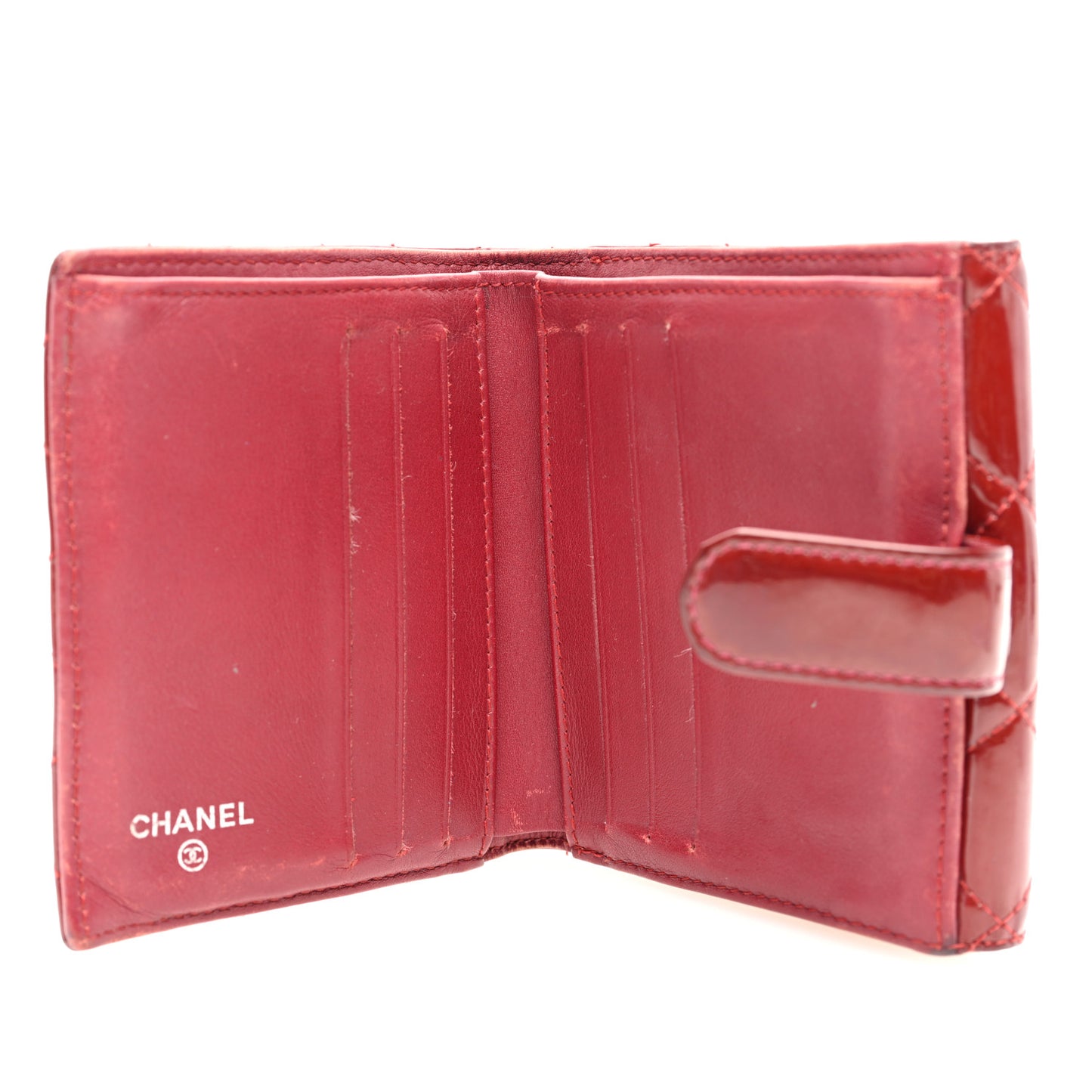 Patent Quilted Compact French Flap Wallet Red