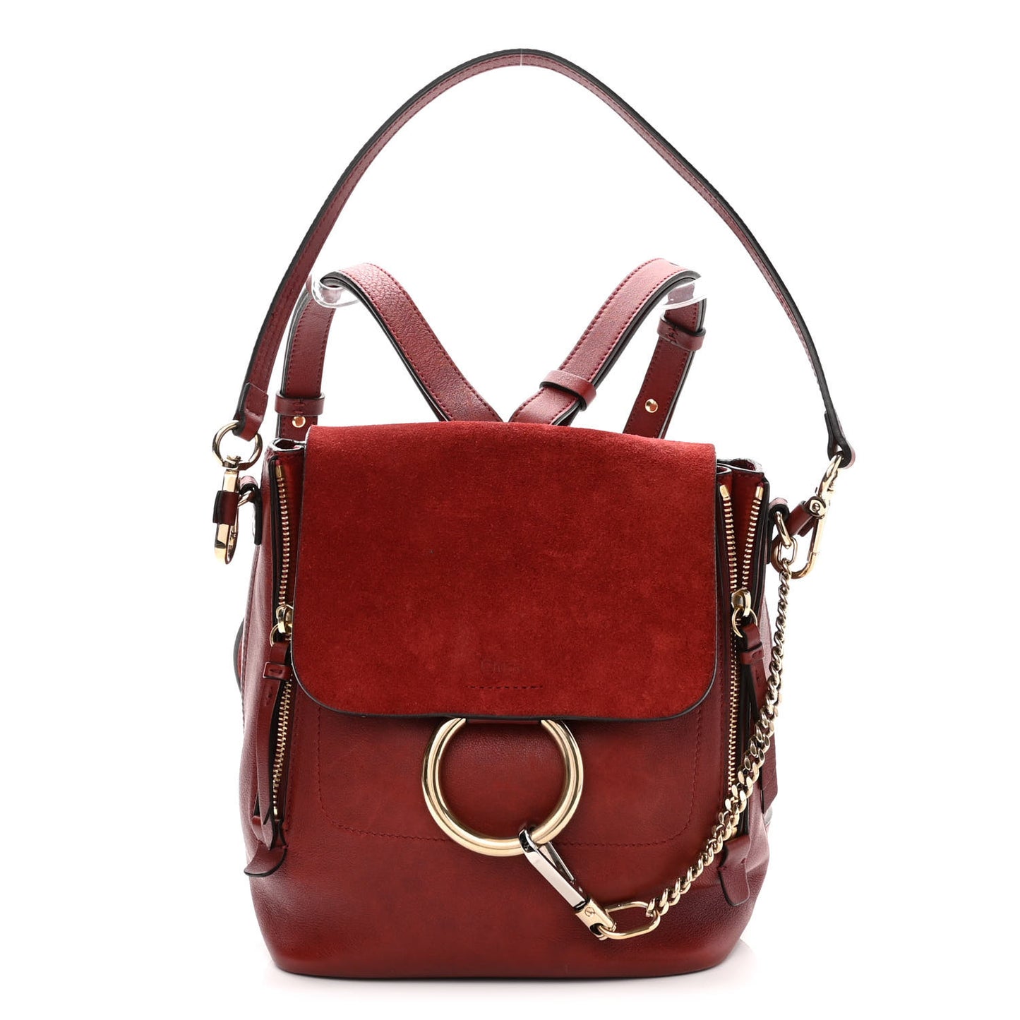 Suede Calfskin Small Faye Backpack Sienna Red