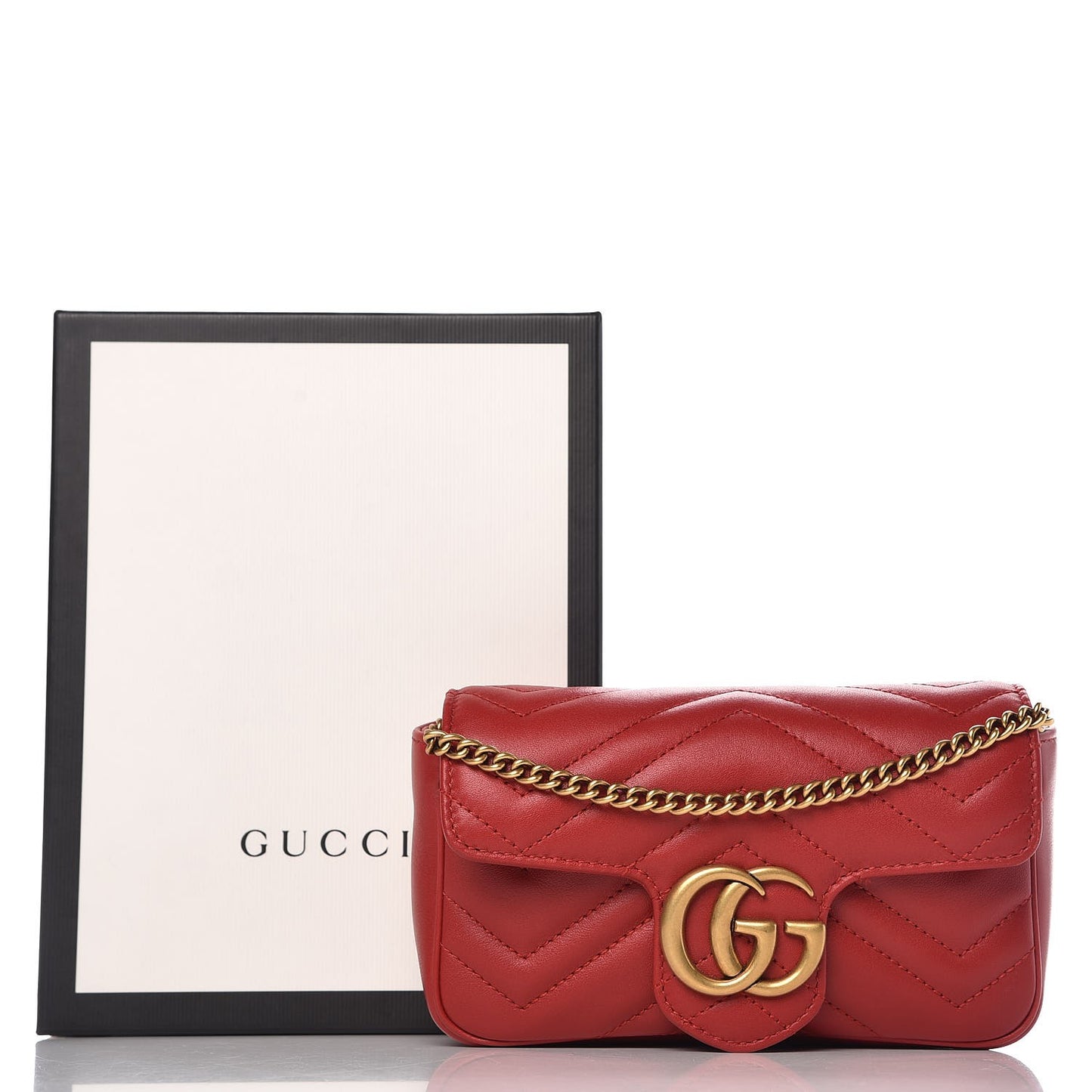Calfskin Matelasse Super Mini GG Marmont Shoulder Bag Hibiscus Red