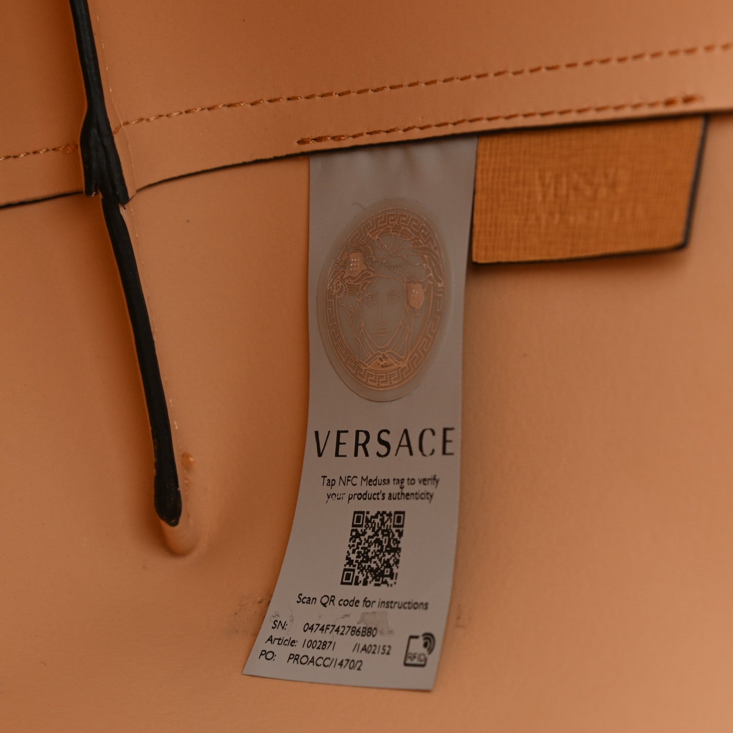 Versace Vitello Virtus Tote Caramel 7 of 12