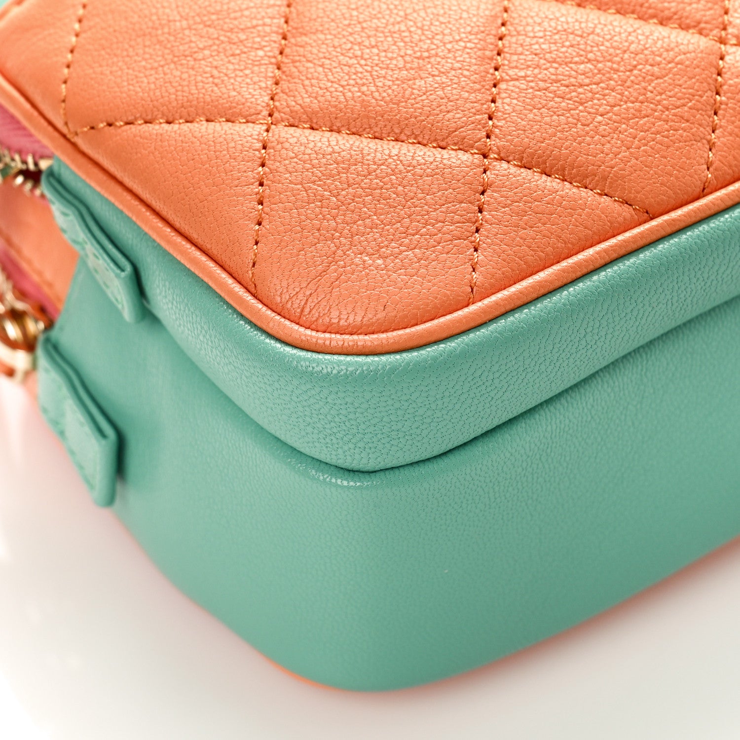 Chanel Goatskin Quilted Tri-Color In & Out Waist Bag Orange Green Pink 10 of 12