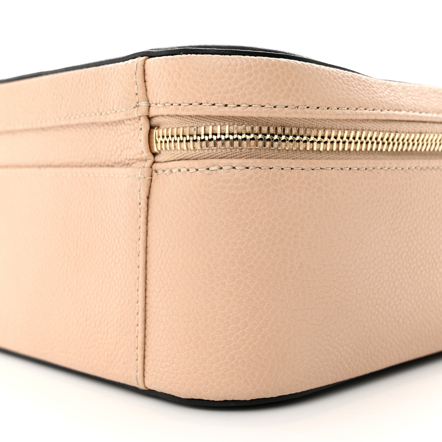 Caviar Quilted Large CC Filigree Vanity Case Beige Black