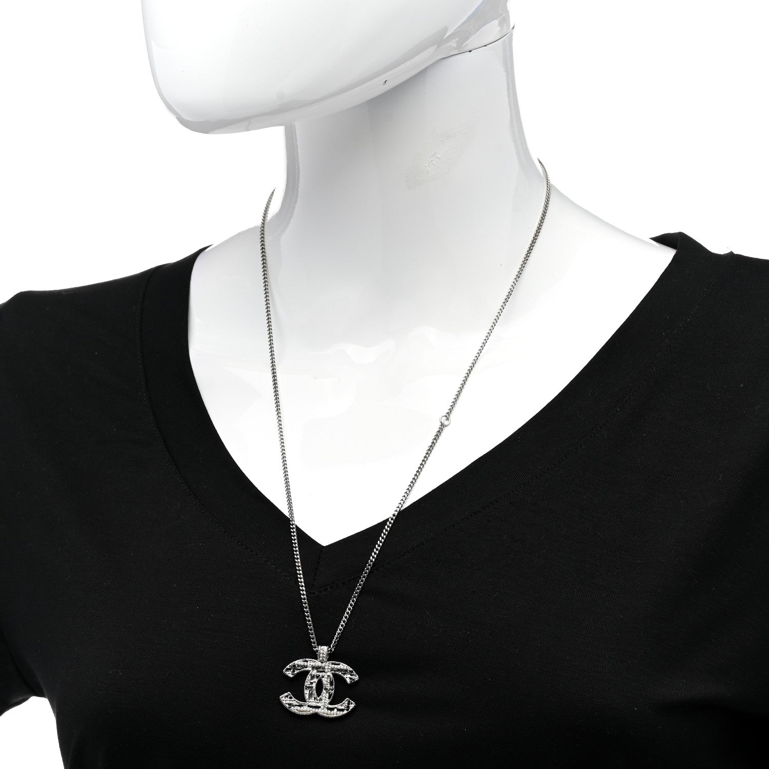 Chanel Crystal Pearl Tweed Effect CC Necklace Blue White 2 of 6