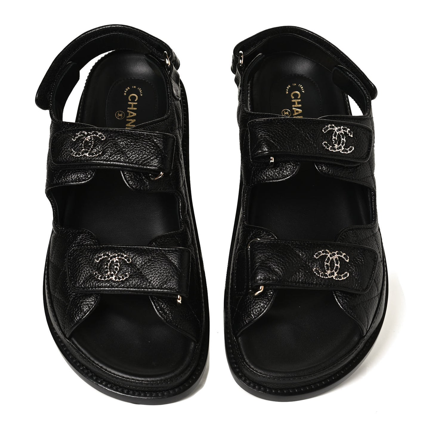 Grained Calfskin Velcro Dad Sandals 38 Black