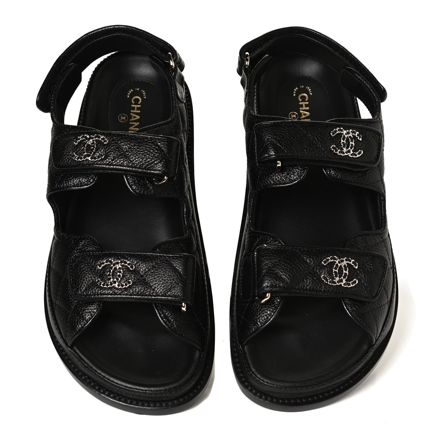 Chanel Grained Calfskin Velcro Dad Sandals 38 Black 5 of 11