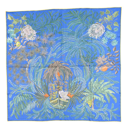 Hermes Silk Le Jardin Des Peintres Double Face Scarf 90 Bleu Azur Vert Jaune 1 of 4