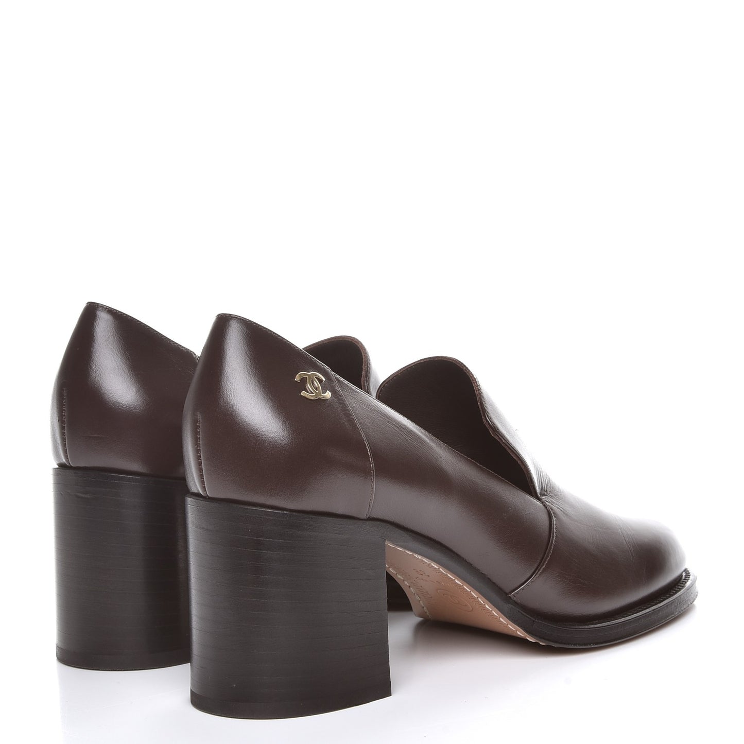 Glazed Calfskin CC Loafers 39 Dark Brown