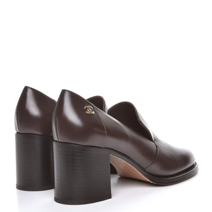 Chanel Glazed Calfskin CC Loafers 39 Dark Brown 4 of 11