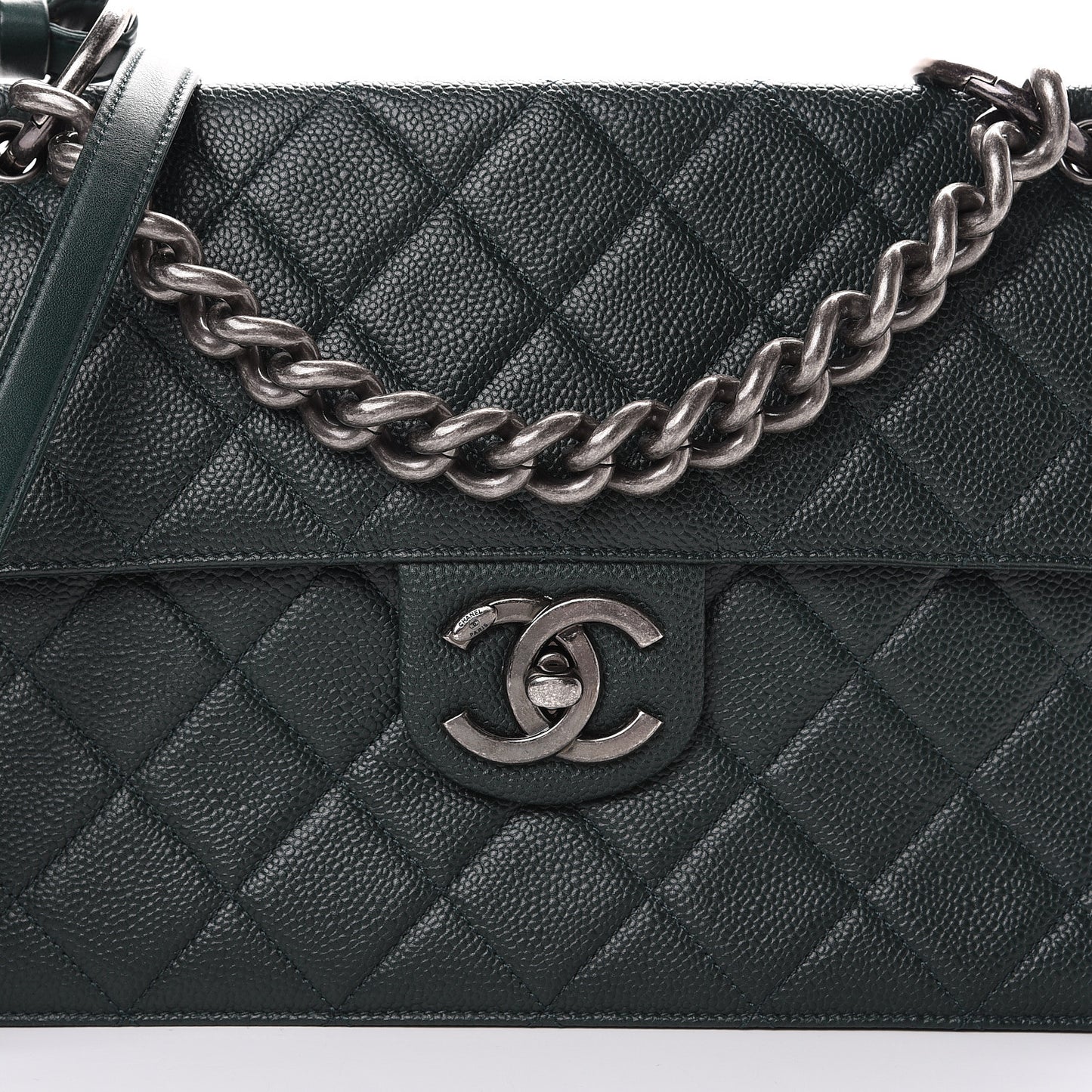 Caviar Quilted Large Retro Class Flap Dark Green