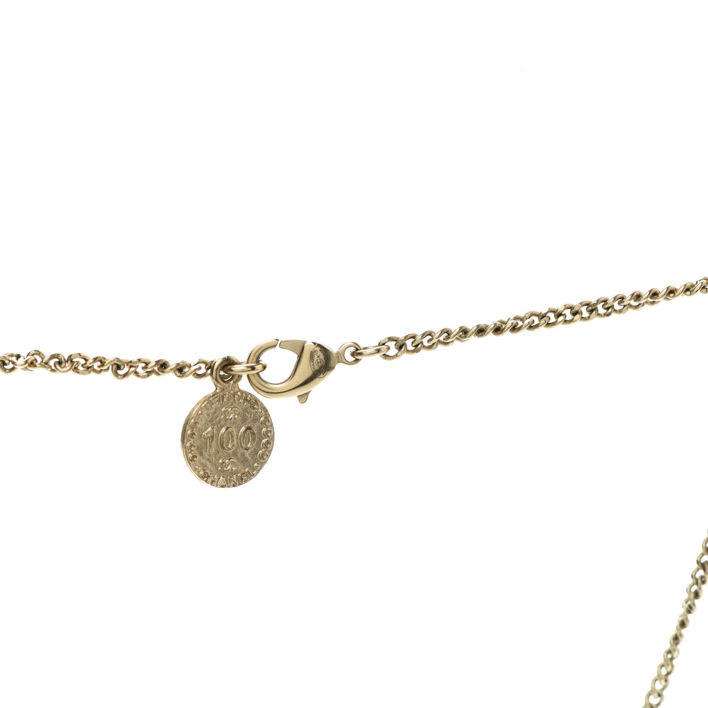 Pearl Crystal CC 100th Anniversary Pendant Necklace Light Gold