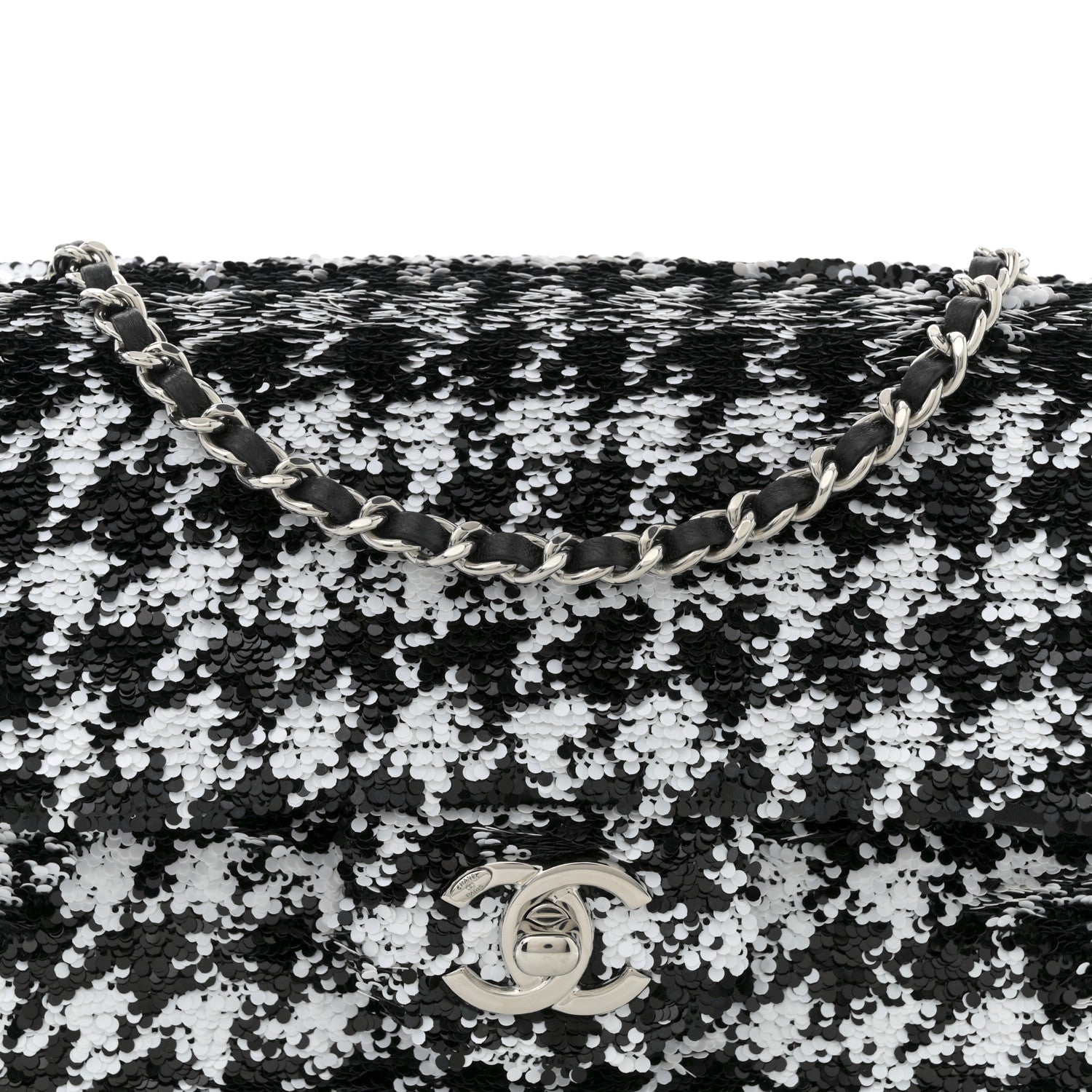Chanel Sequin Houndstooth Small Flap Black White 8 of 12