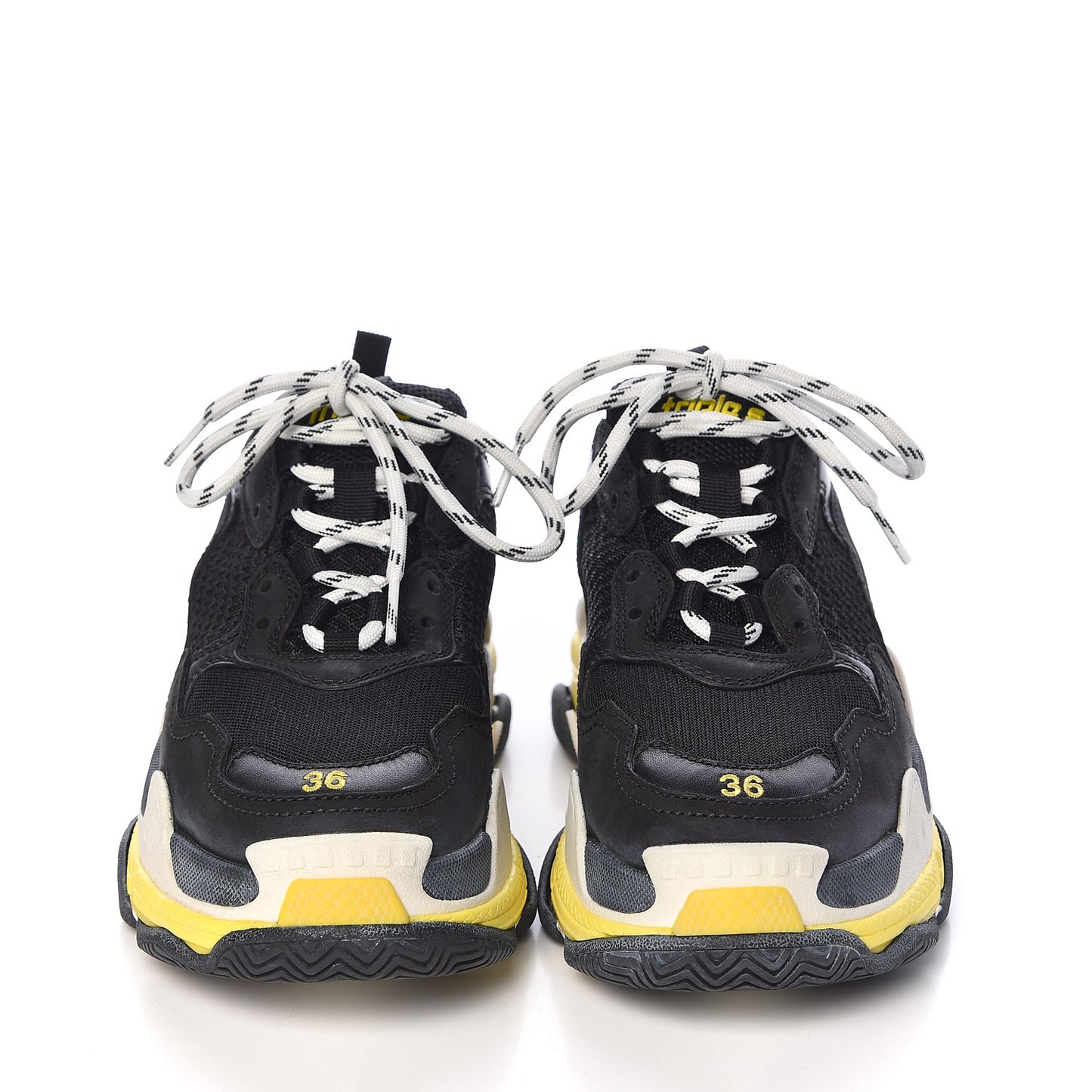 Fabric Mesh Womens Triple S Sneakers 36 Black Yellow