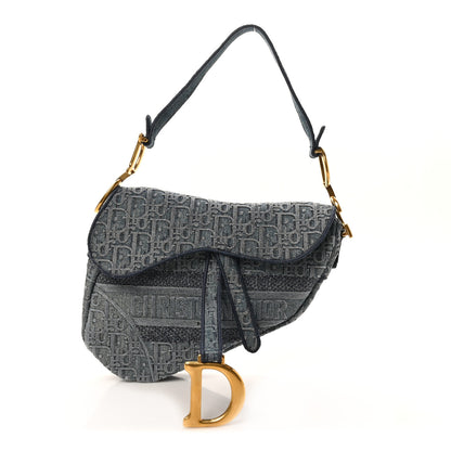 Christian Dior Oblique Embroidered Saddle Bag Denim Blue 1 of 12