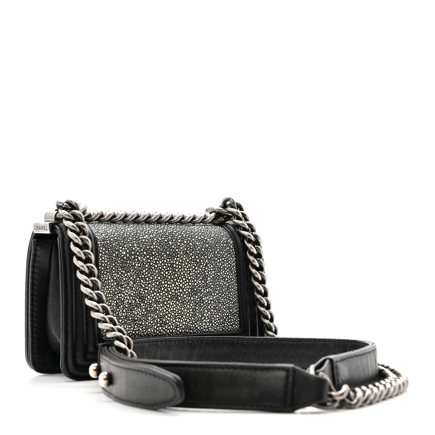 Galuchat Stingray Mini Boy Flap  Black Silver
