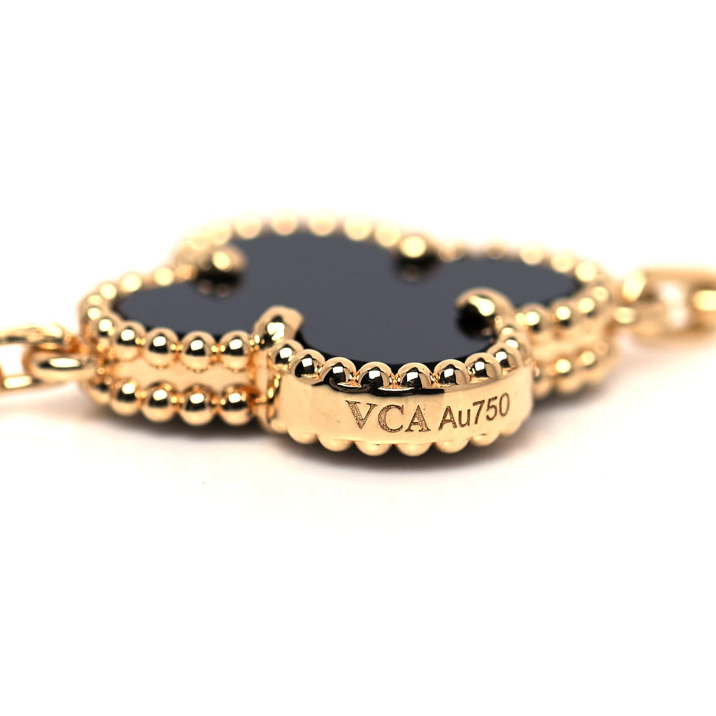 18K Yellow Gold Black Onyx 5 Motifs Vintage Alhambra Bracelet