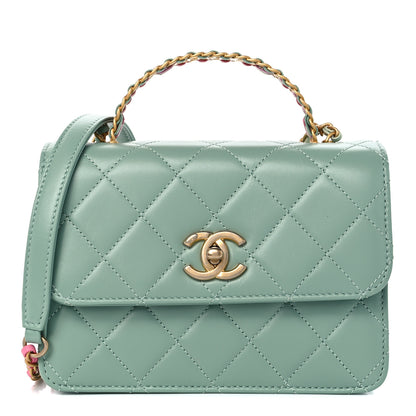 Chanel Shiny Calfskin Quilted Mini Metal Top Handle Flap Light Green 1 of 10