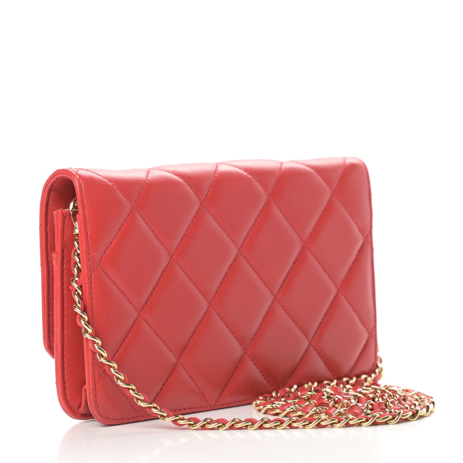 Chanel Lambskin Quilted Golden Class Wallet on Chain WOC Red 3 of 11