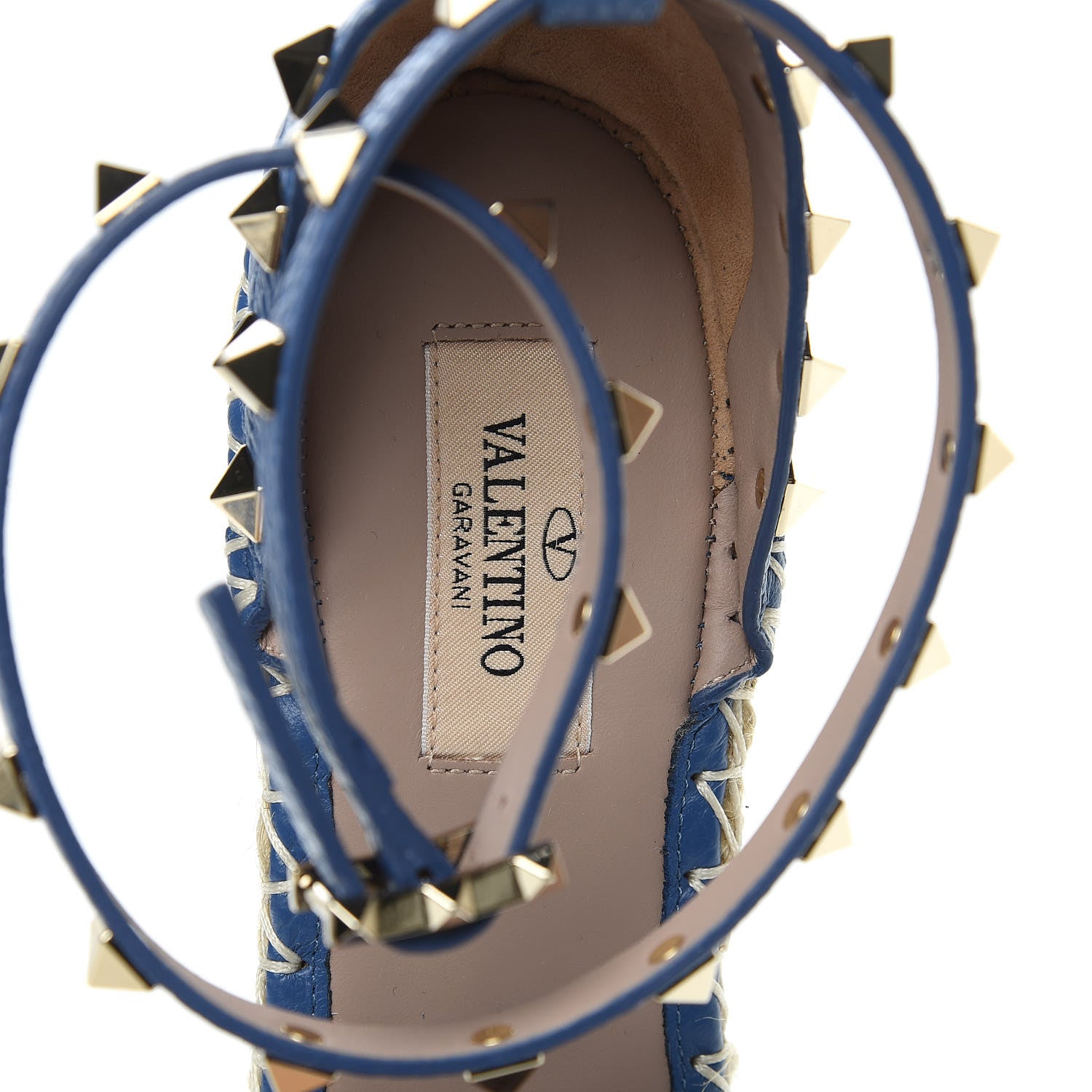 Valentino Garavani Grained Calfskin Rockstud Ankle Wrap Espadrille 15/85mm Wedges 39 Baltique 7 of 8