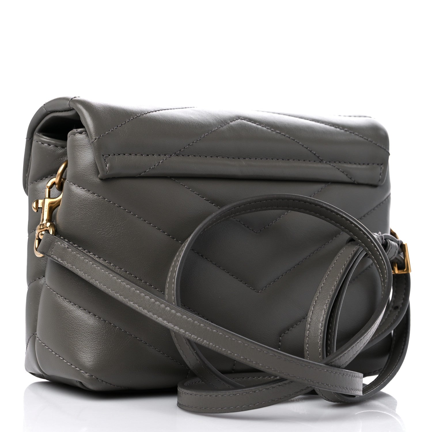 Saint Laurent Calfskin Y Quilted Monogram Toy Loulou Crossbody Bag Grey Kaki 3 of 9