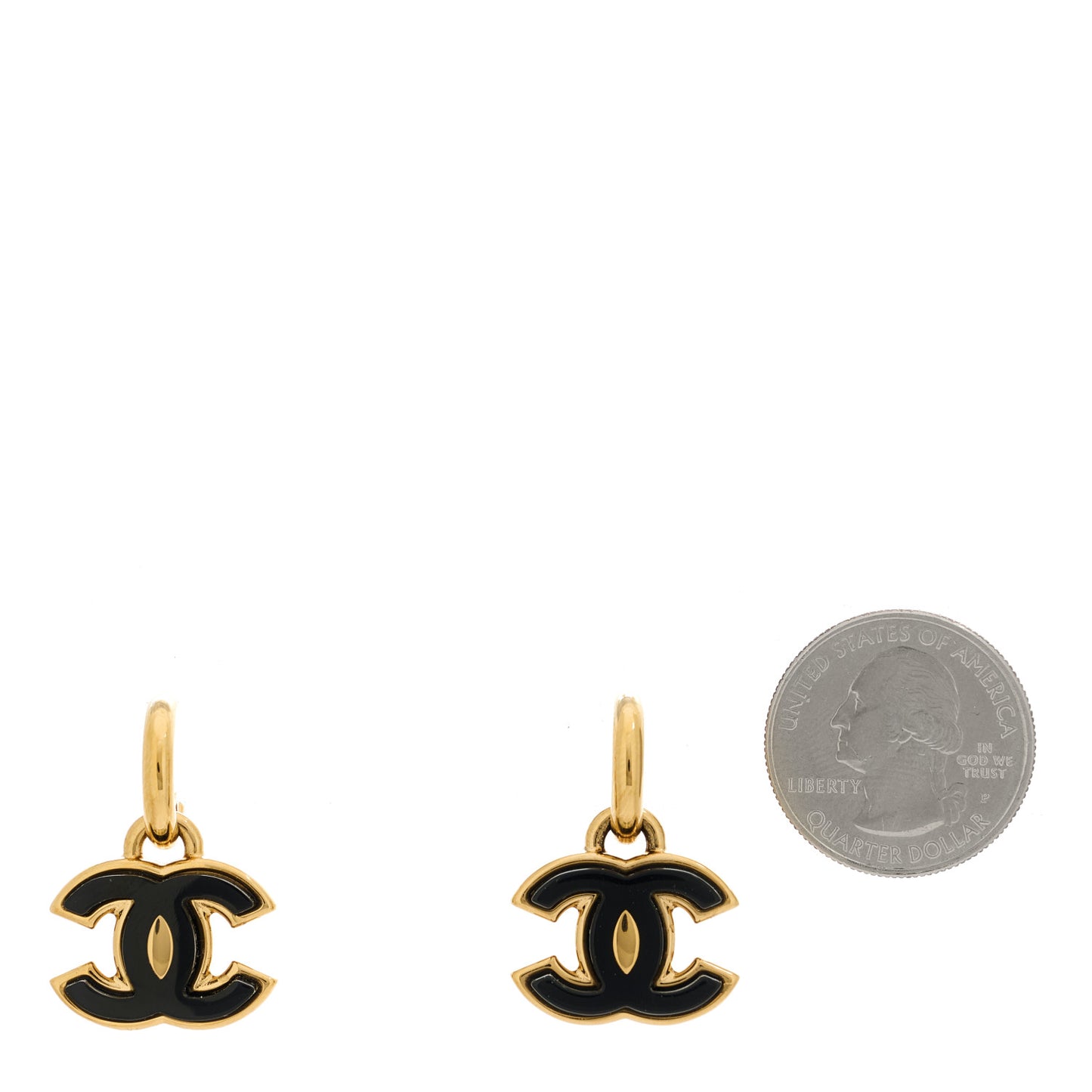 Metal Resin Enamel CC Drop Earrings Black Gold