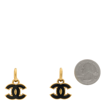 Chanel Metal Resin Enamel CC Drop Earrings Black Gold 2 of 4