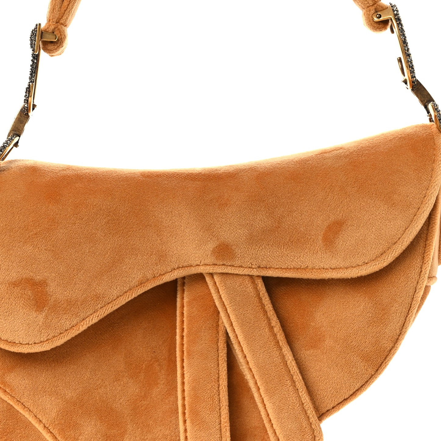 Velvet Crystal Mini Saddle Bag Camello