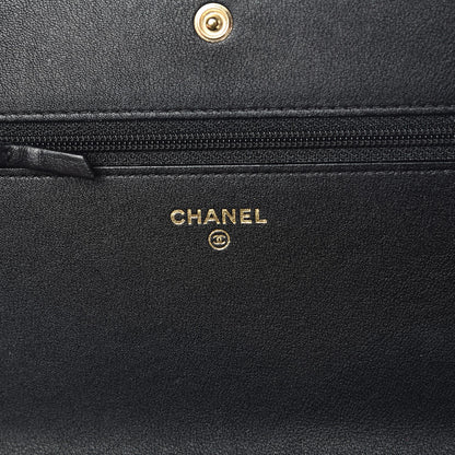 Chanel Metallic Goatskin Lambskin Boy Wallet on Chain WOC Black Gold 6 of 9