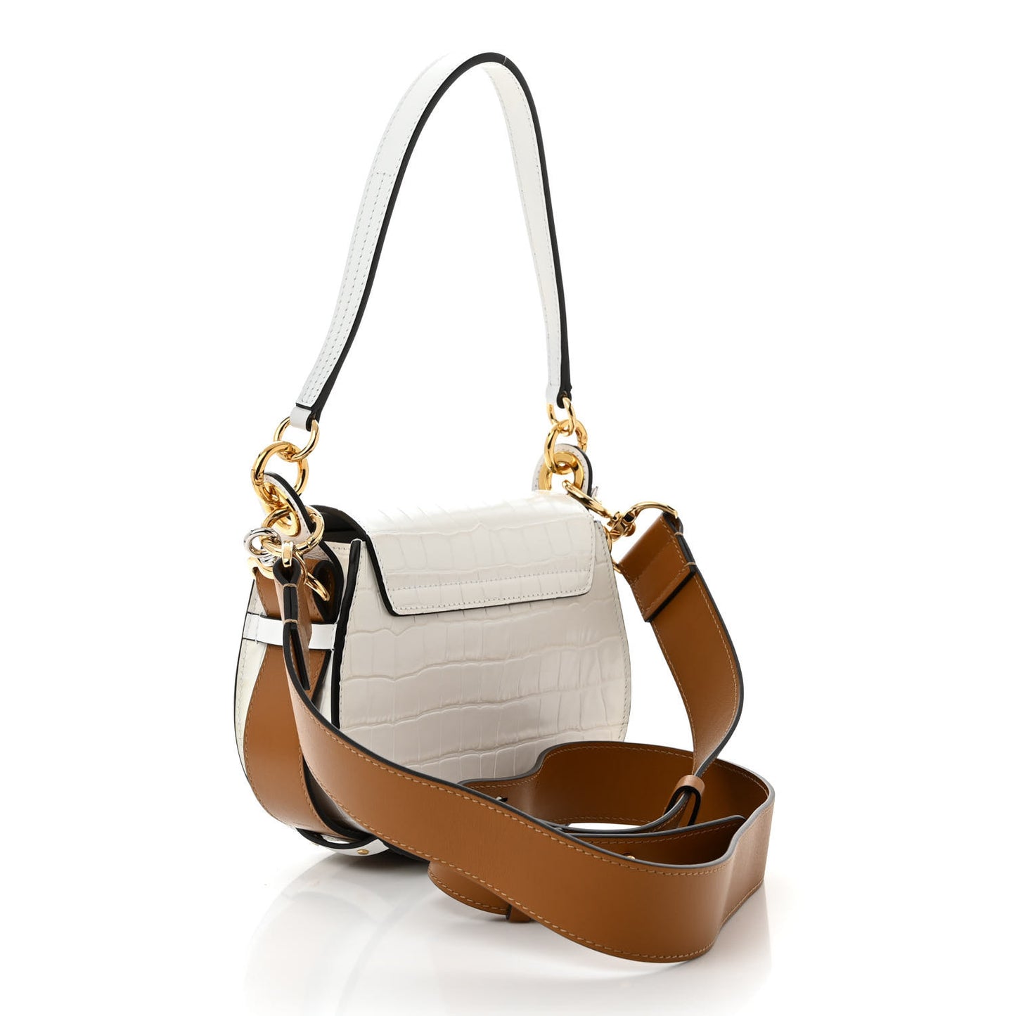 Calfskin Crocodile Embossed Small Tess Bag Brilliant White