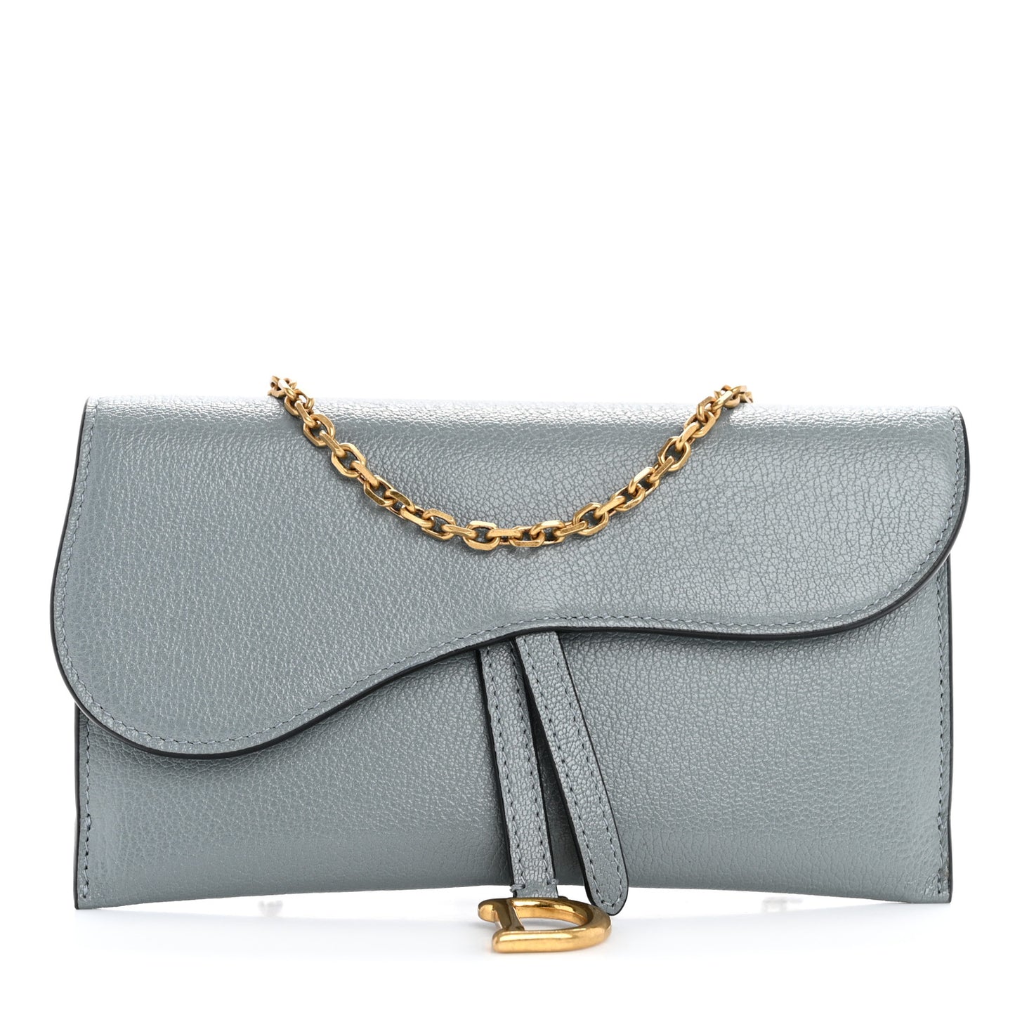 Goatskin Saddle Chain Wallet Pouch Cloud Blue