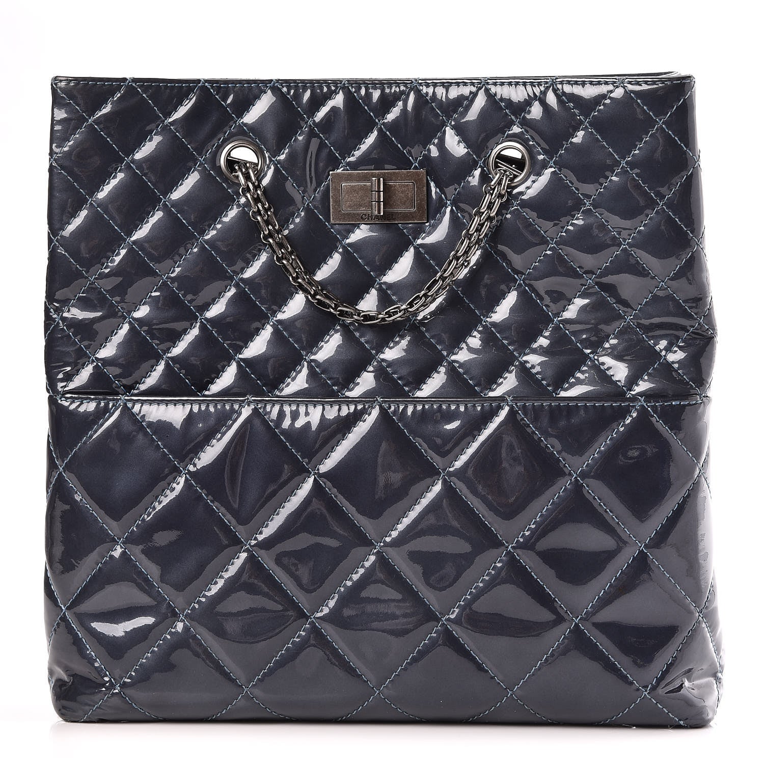 Chanel Patent Quilted Reissue 2.55 Tote Blue 1 of 15