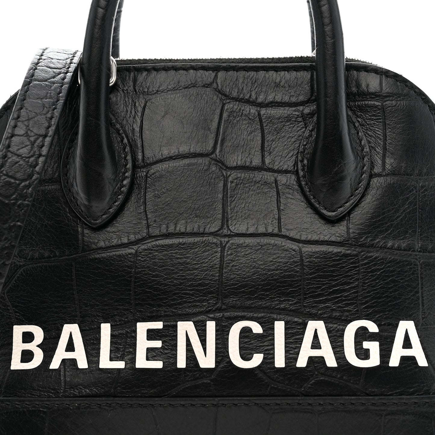 Calfskin Logo Crocodile Embossed XXS Ville Top Handle Bag Black