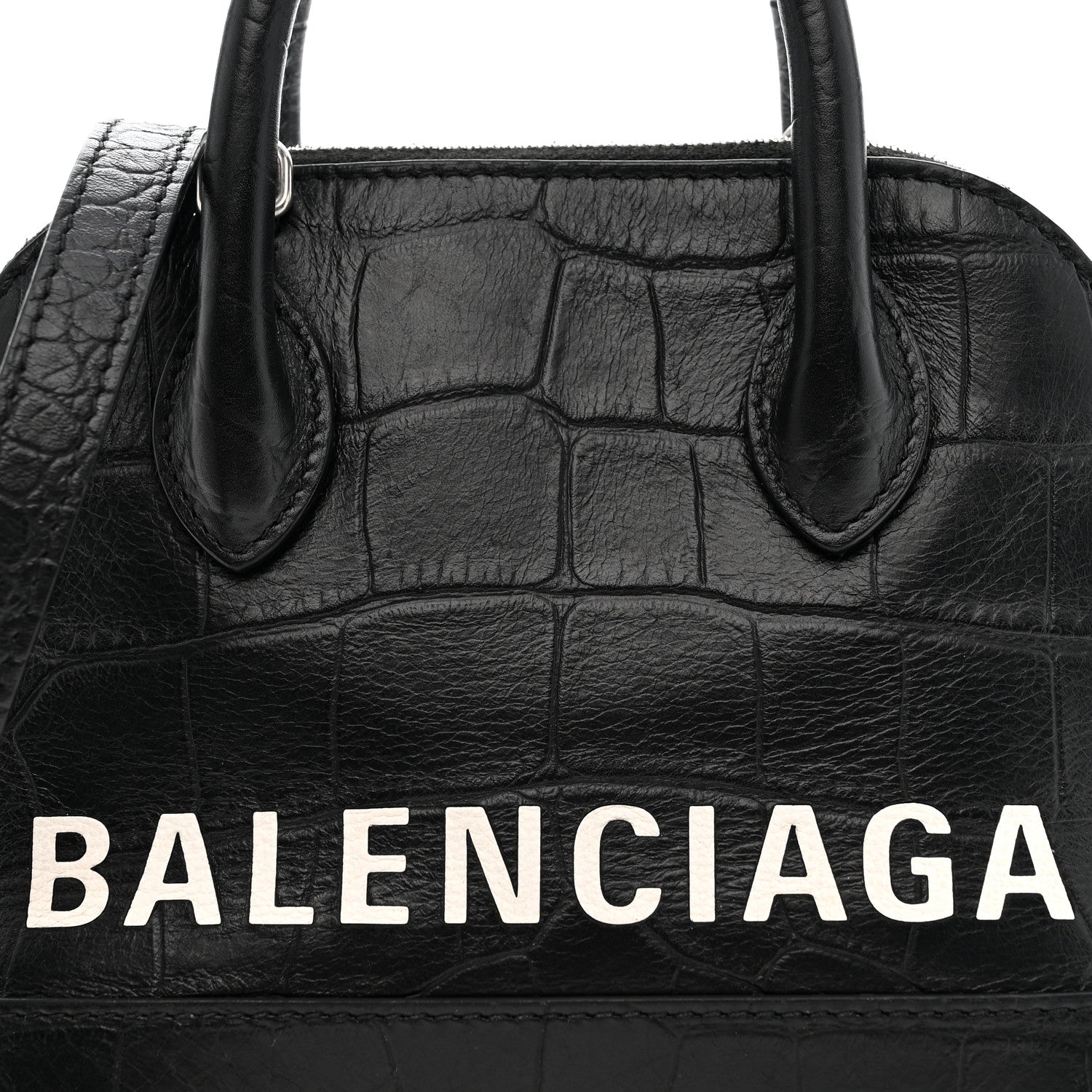 Balenciaga Calfskin Logo Crocodile Embossed XXS Ville Top Handle Bag Black 8 of 12