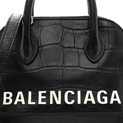 Balenciaga Calfskin Logo Crocodile Embossed XXS Ville Top Handle Bag Black 8 of 12