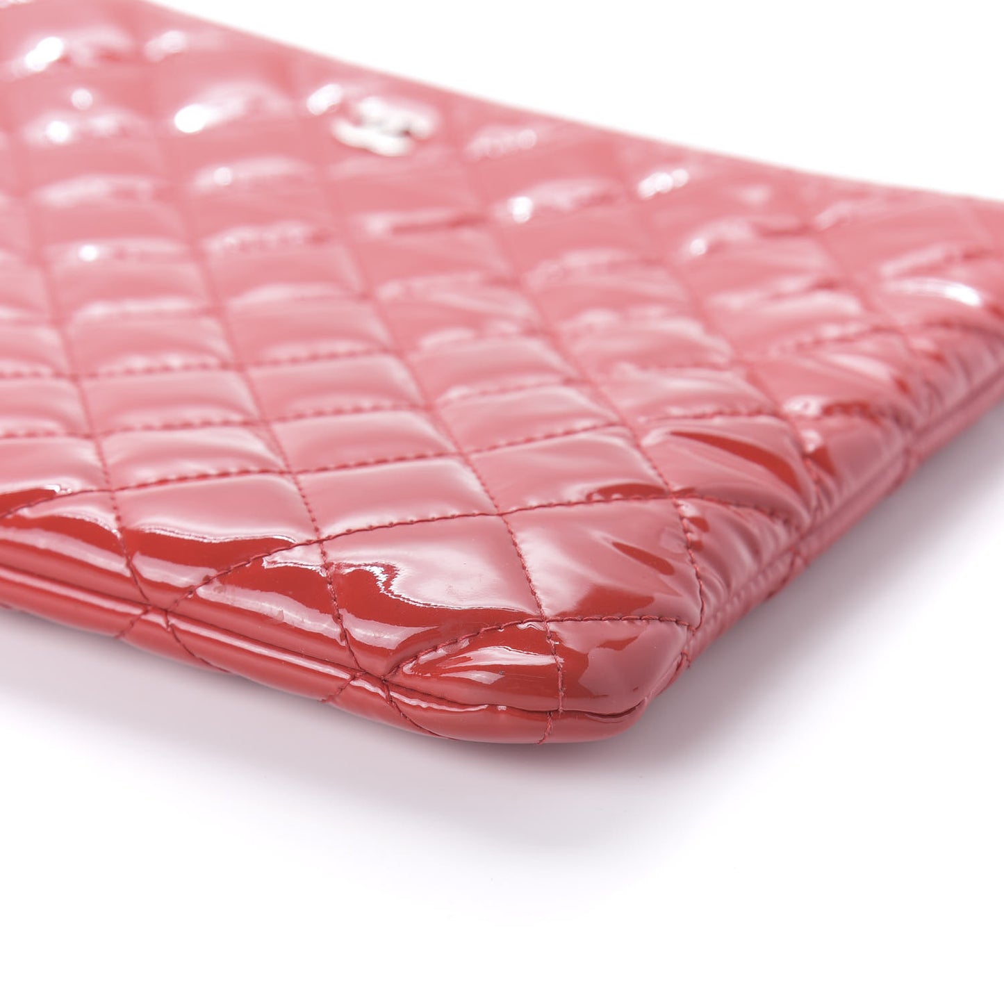 Patent Calfskin Quilted Valentine Hearts Medium O Cosmetic Case Red