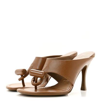 Loewe Shiny Calfskin Toggle Sandals  37 Oak 4 of 10