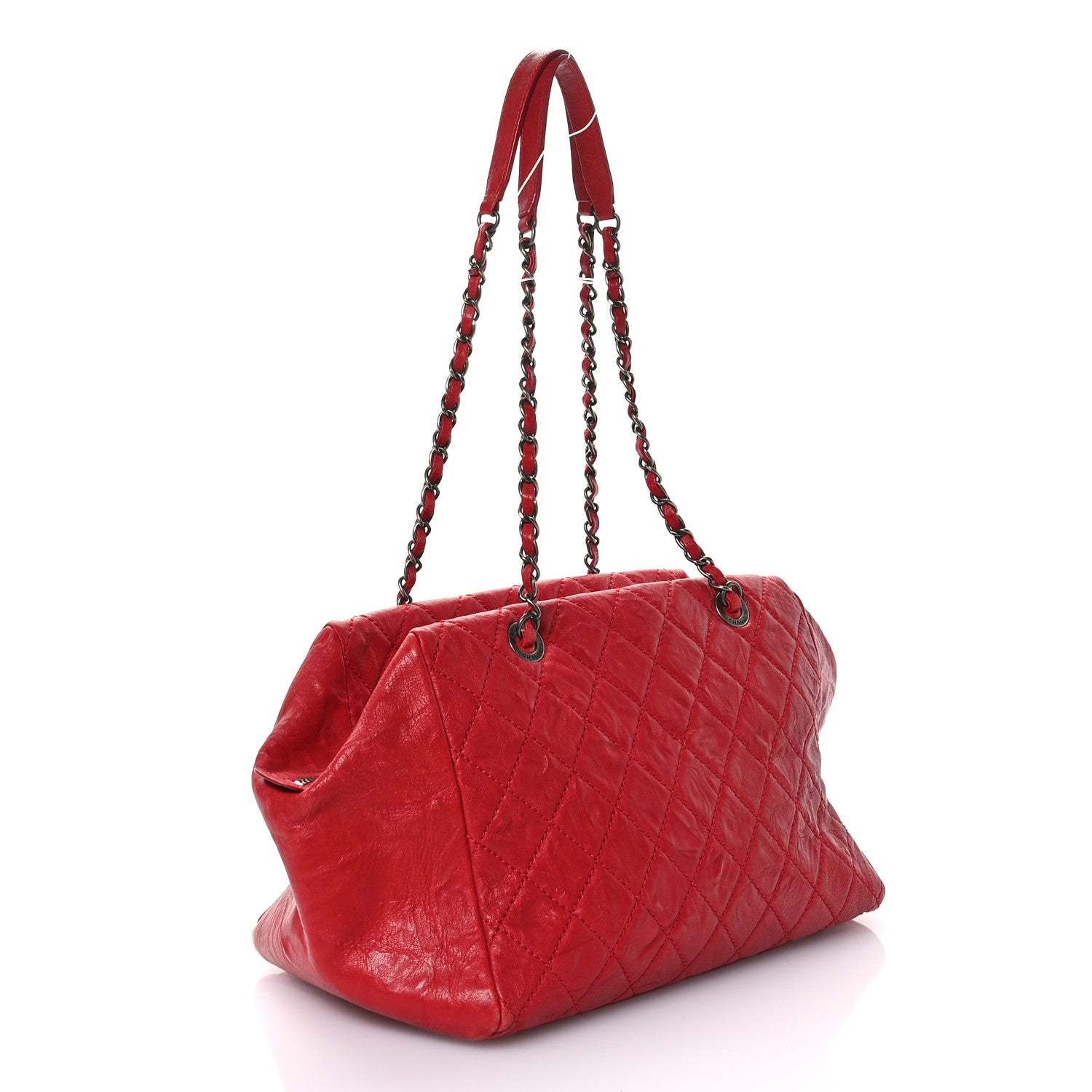Chanel Grained Calfskin Quilted CC Bowler Tote Red 3 of 10