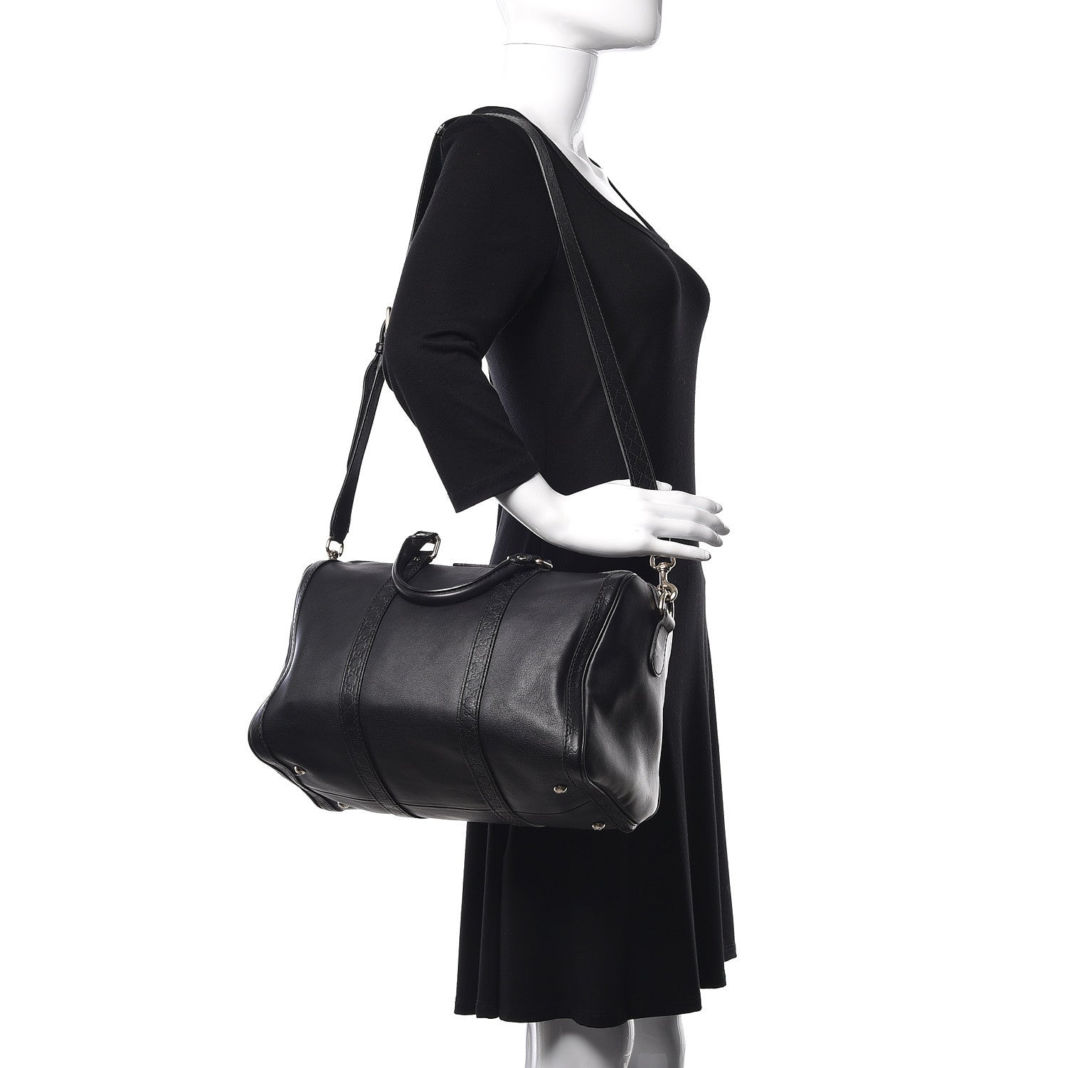 Gucci Calfskin Microguccissima Trim Medium Boston Black 2 of 9