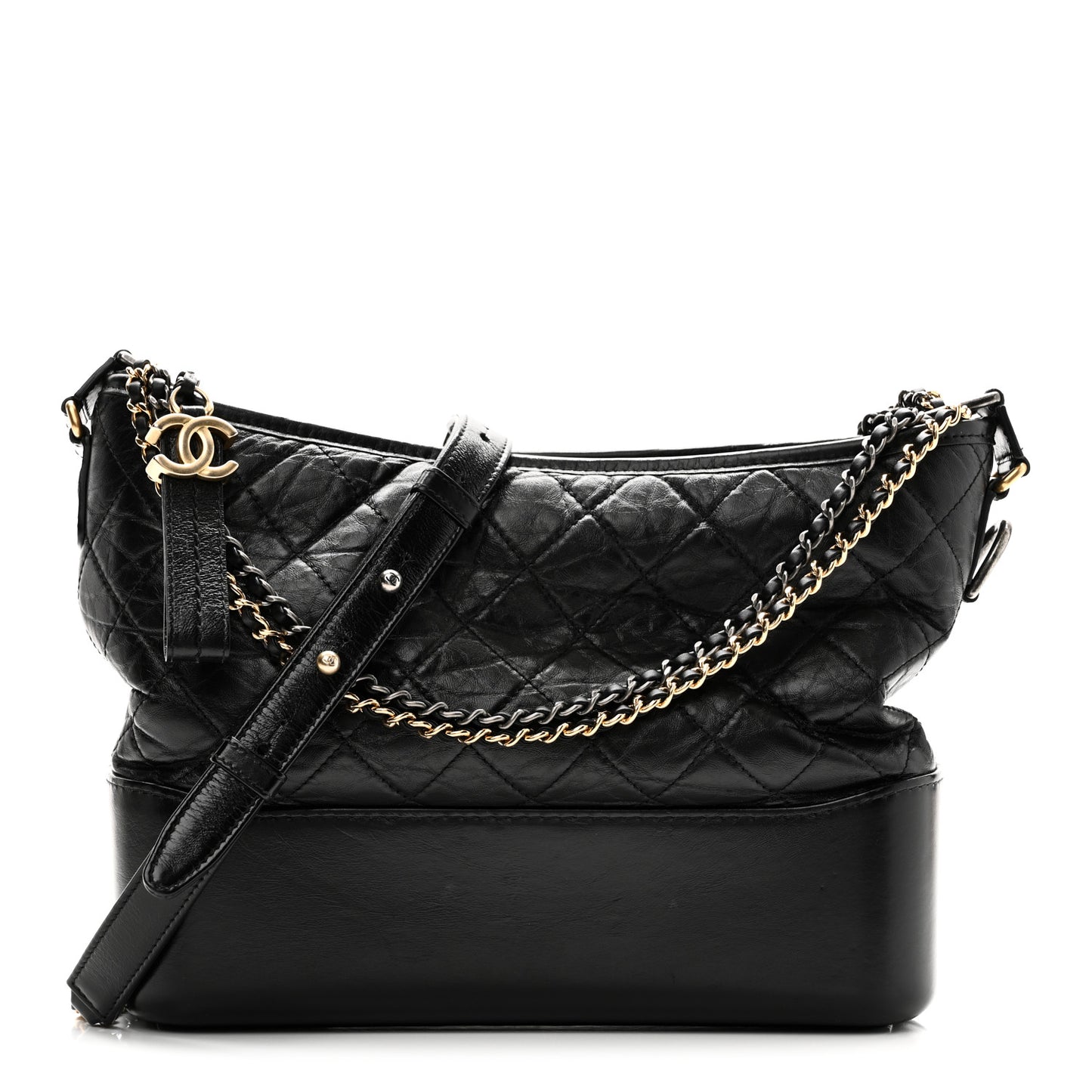 Aged Calfskin Quilted Medium Gabrielle Hobo Black