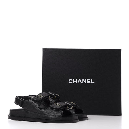 Chanel Grained Calfskin Velcro Dad Sandals 36 Black 11 of 11