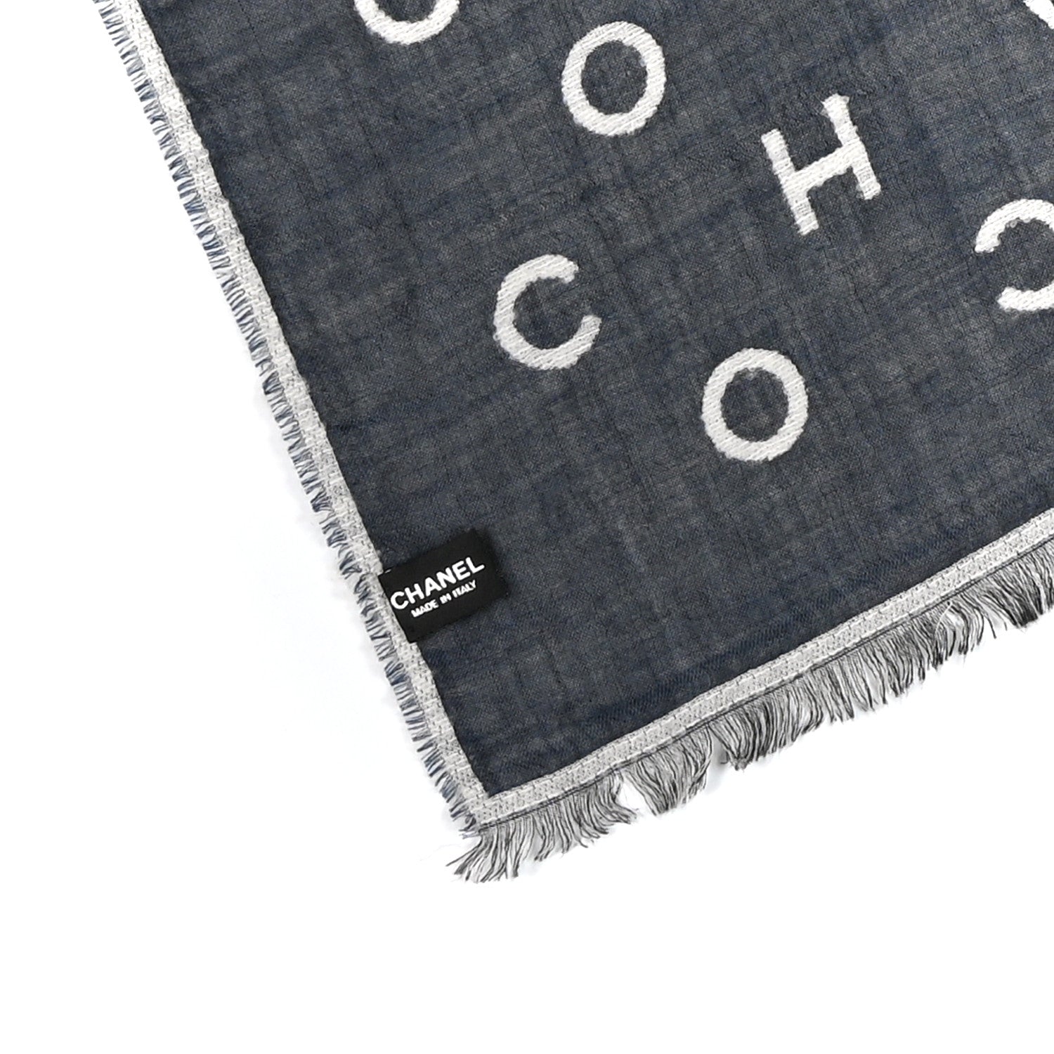 Chanel Cashmere CC Scarf Grey Blue 3 of 3