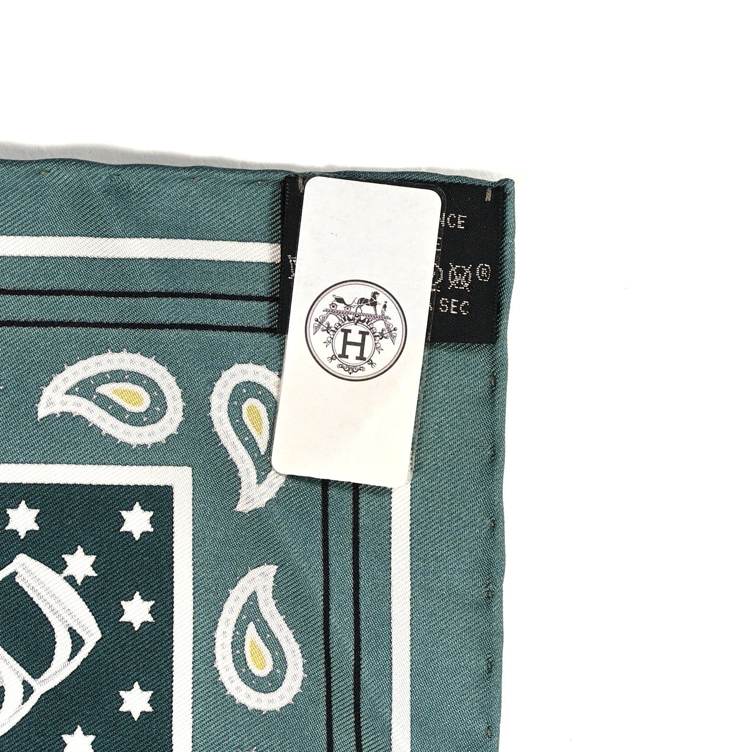Hermes Silk Eperon D'Or Bandana Shawl 55 Vert Cypres White 3 of 3