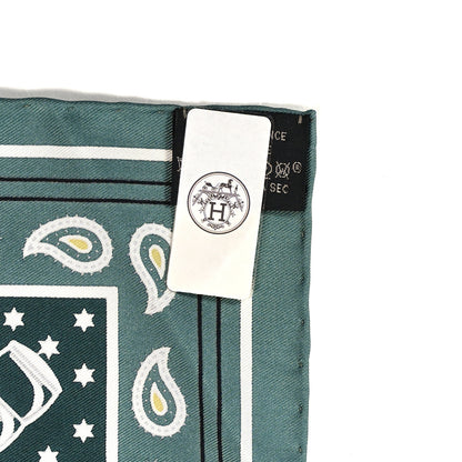 Hermes Silk Eperon D'Or Bandana Shawl 55 Vert Cypres White 3 of 3