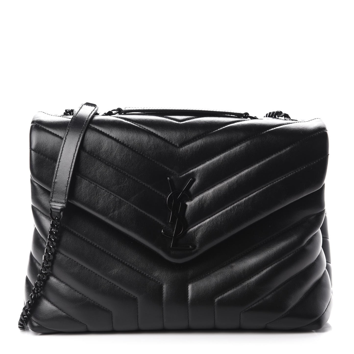 Calfskin Y Quilted Monogram Medium Loulou Chain Satchel Black