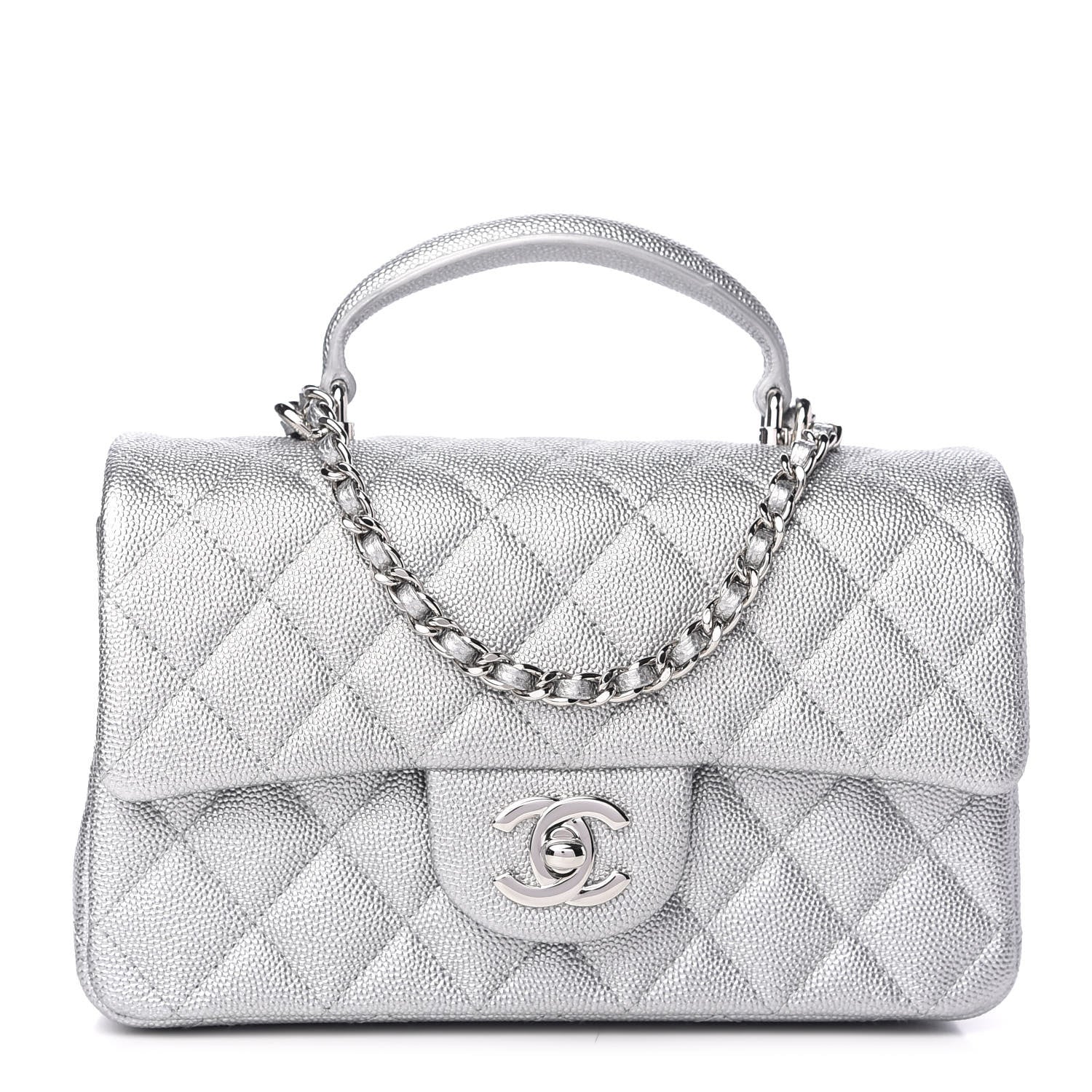 Chanel Metallic Caviar Quilted Mini Top Handle Rectangular Flap Silver 1 of 10