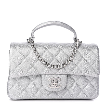 Chanel Metallic Caviar Quilted Mini Top Handle Rectangular Flap Silver 1 of 10