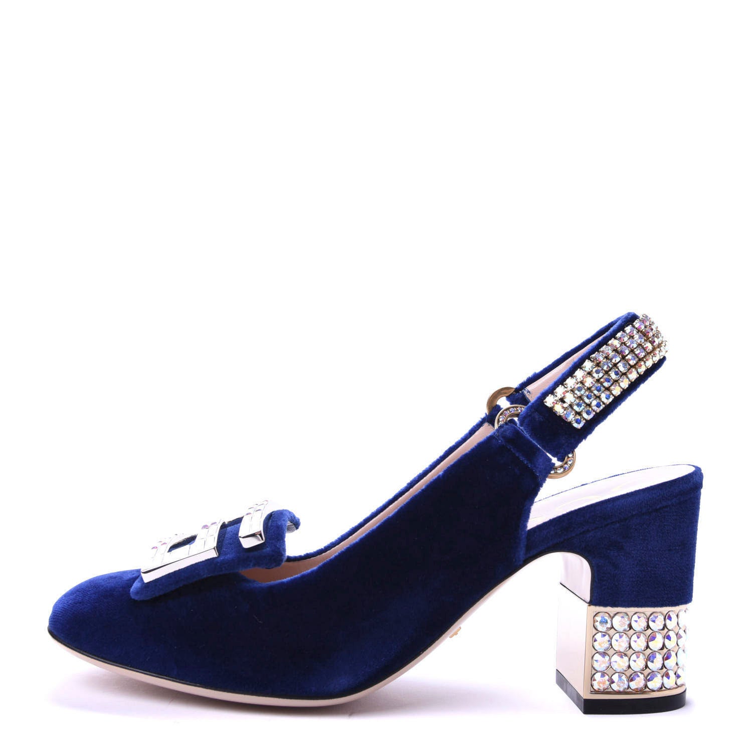 Gucci Velvet Crystal Square G Madelyn Slingbacks 37 Cobalt Blue 1 of 10